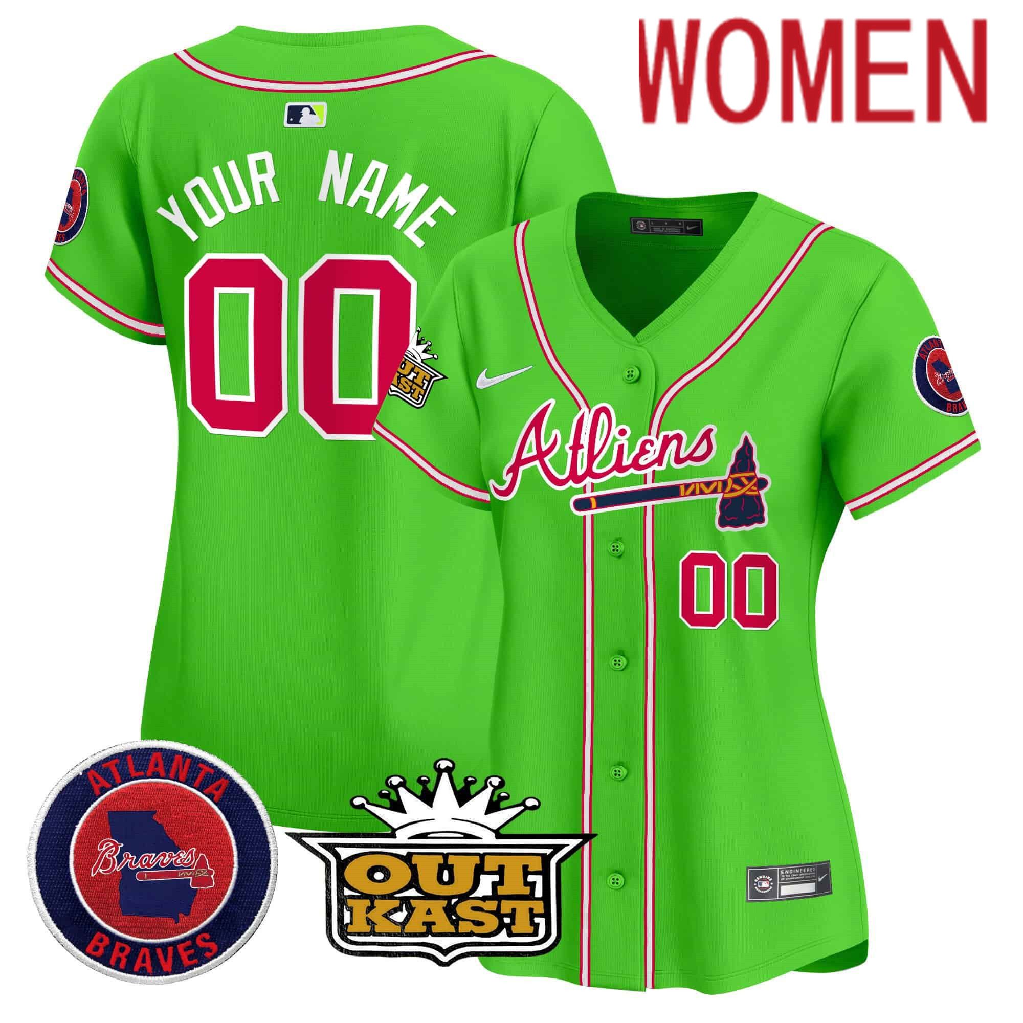 Women Atlanta Braves Green 2024 Nike Atliens Vapor Premier Limited Custom MLB Jersey